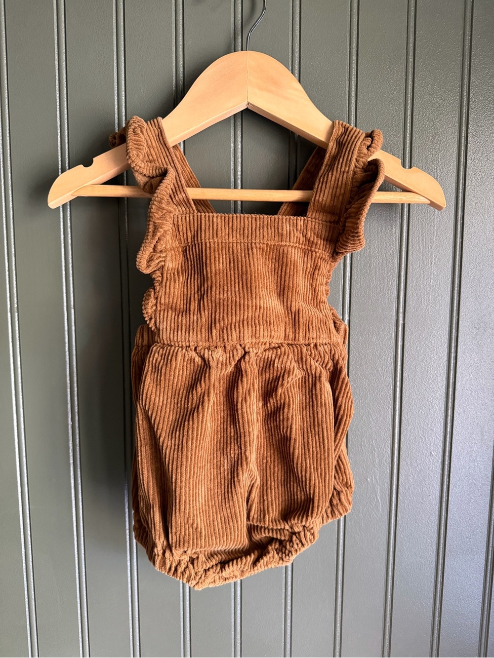 Old Navy Brown Corduroy Ruffle Strap Baby Romper Overalls